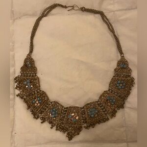 Antique Middle Eastern Turquoise and Filigree Bibb Collar Necklace